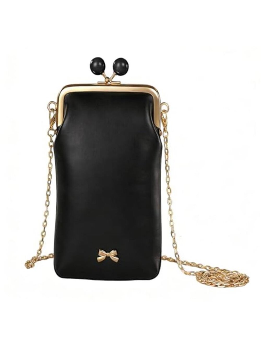 Womens Black Crossbody Phone Purse Faux Leather Mini Shoulder Bag Chain Strap